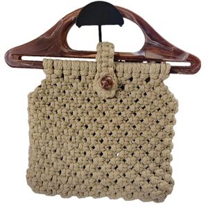 Macrame Vintage Tote Handbag Purse With Lucite Handles